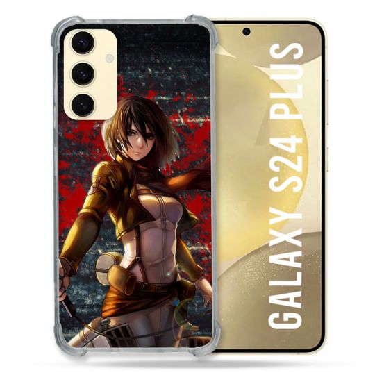 Coque Renforcée En Verre Trempé Pour Samsung Galaxy S24 Plus Manga Attaque Titans Mikasa