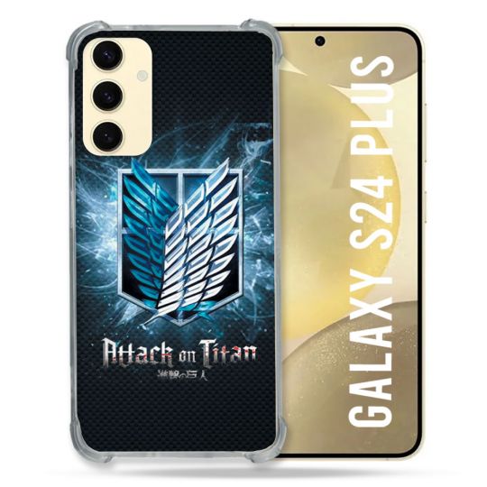Coque Renforcée En Verre Trempé Pour Samsung Galaxy S24 Plus Manga Attaque Titans Noir