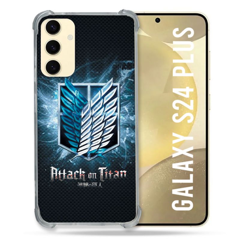 Coque Renforcée En Verre Trempé Pour Samsung Galaxy S24 Plus Manga Attaque Titans Noir