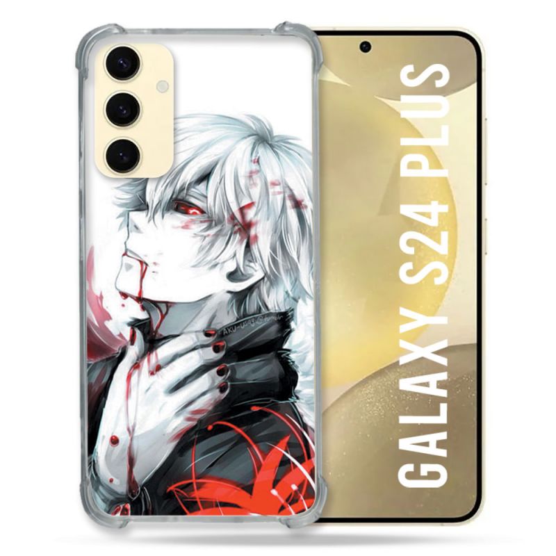 Coque Renforcée En Verre Trempé Pour Samsung Galaxy S24 Plus Manga Tokyo Ghoul Kaneki Blanc