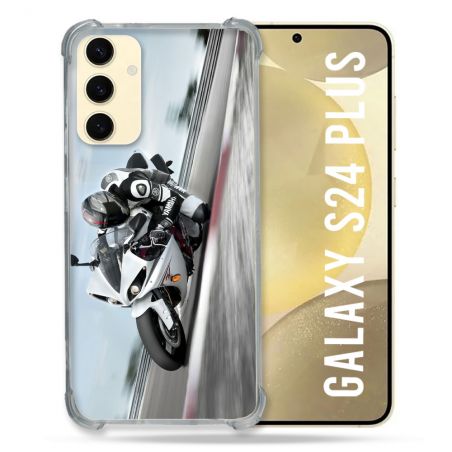 Coque Renforcée En Verre Trempé Pour Samsung Galaxy S24 Plus Moto Course GP Blanche