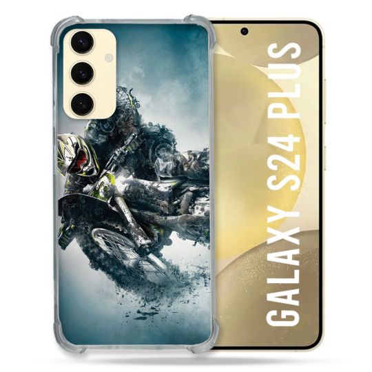 Coque Renforcée En Verre Trempé Pour Samsung Galaxy S24 Plus Moto Cross Ombre