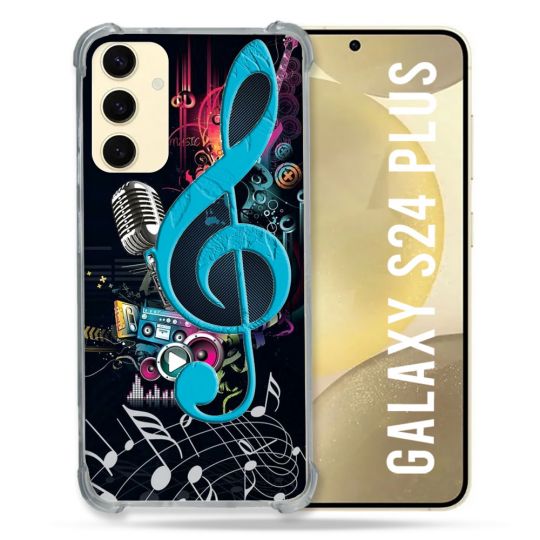 Coque Renforcée En Verre Trempé Pour Samsung Galaxy S24 Plus Musique Cle Sol Bleu