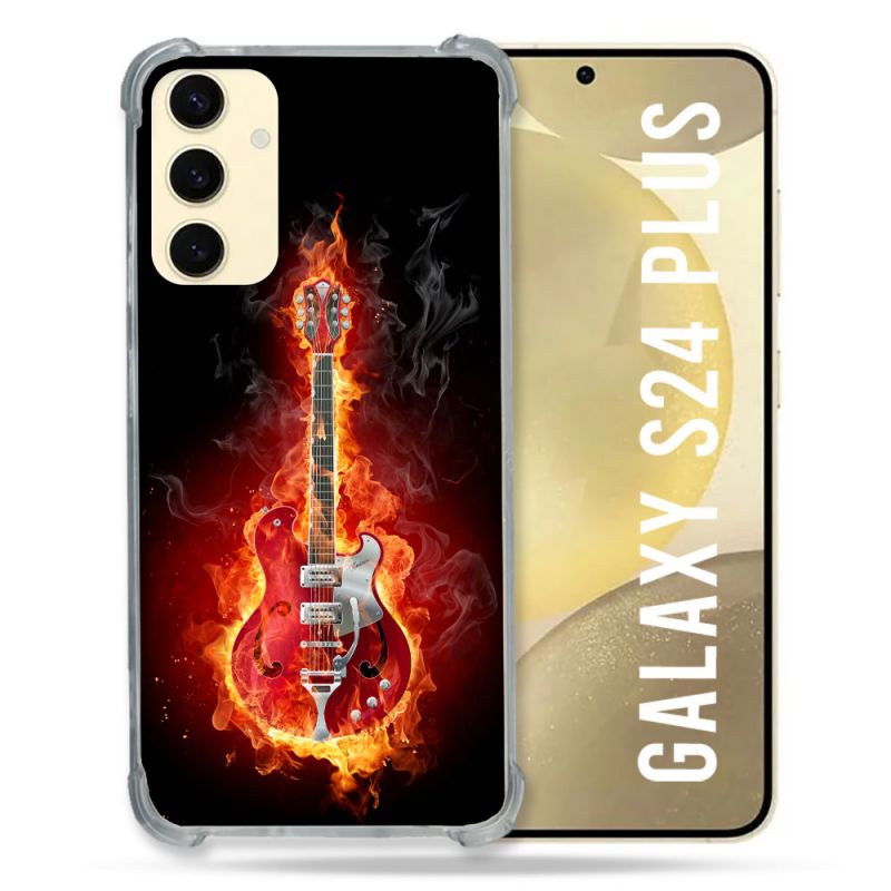 Coque Renforcée En Verre Trempé Pour Samsung Galaxy S24 Plus Musique Guitare Electrique