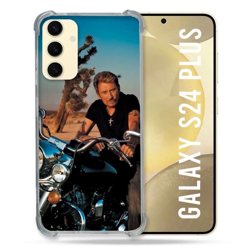 Coque Renforcée En Verre Trempé Pour Samsung Galaxy S24 Plus Musique Johnny Hallyday Moto