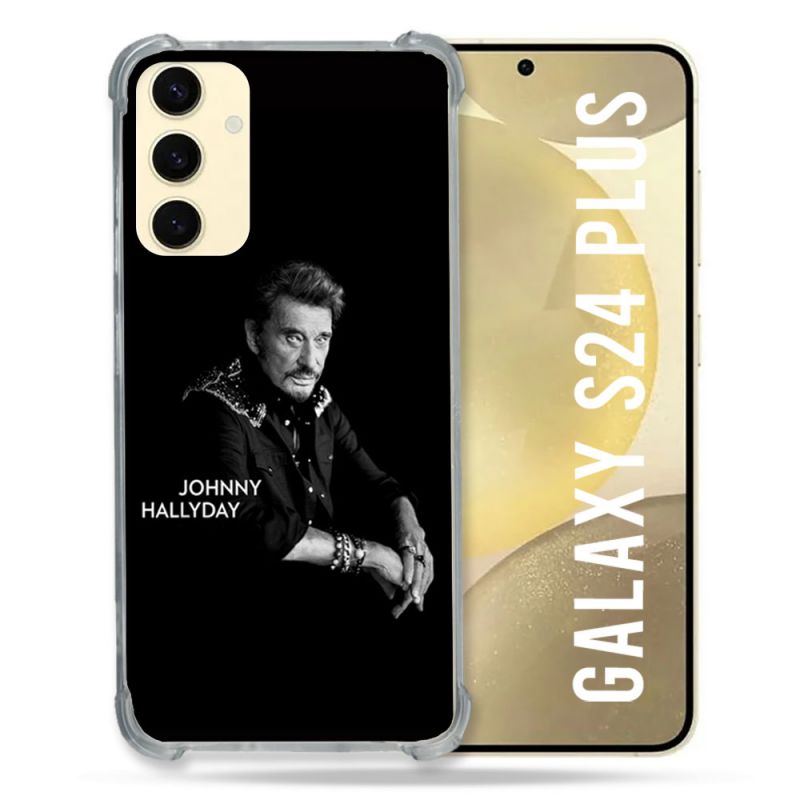 Coque Renforcée En Verre Trempé Pour Samsung Galaxy S24 Plus Musique Johnny Hallyday Noir