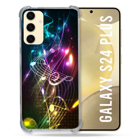 Coque Renforcée En Verre Trempé Pour Samsung Galaxy S24 Plus Musique Partition Multicolore