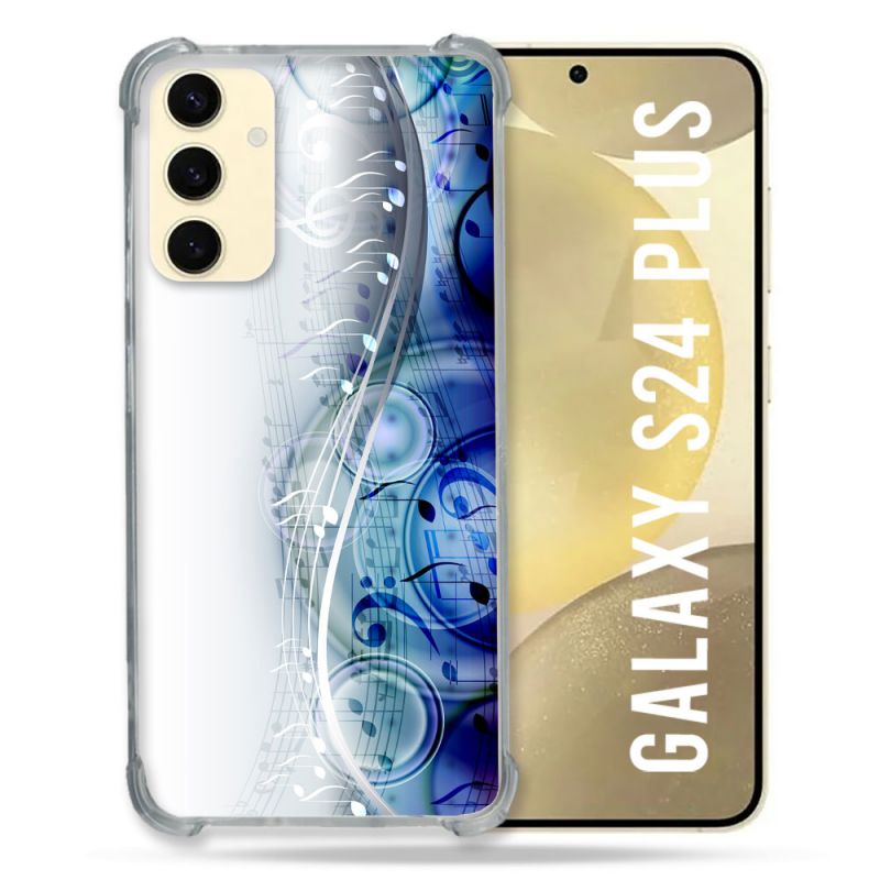 Coque Renforcée En Verre Trempé Pour Samsung Galaxy S24 Plus Musique Partition Vague