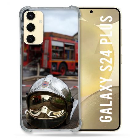 Coque Renforcée En Verre Trempé Pour Samsung Galaxy S24 Plus Pompier Casque Camion