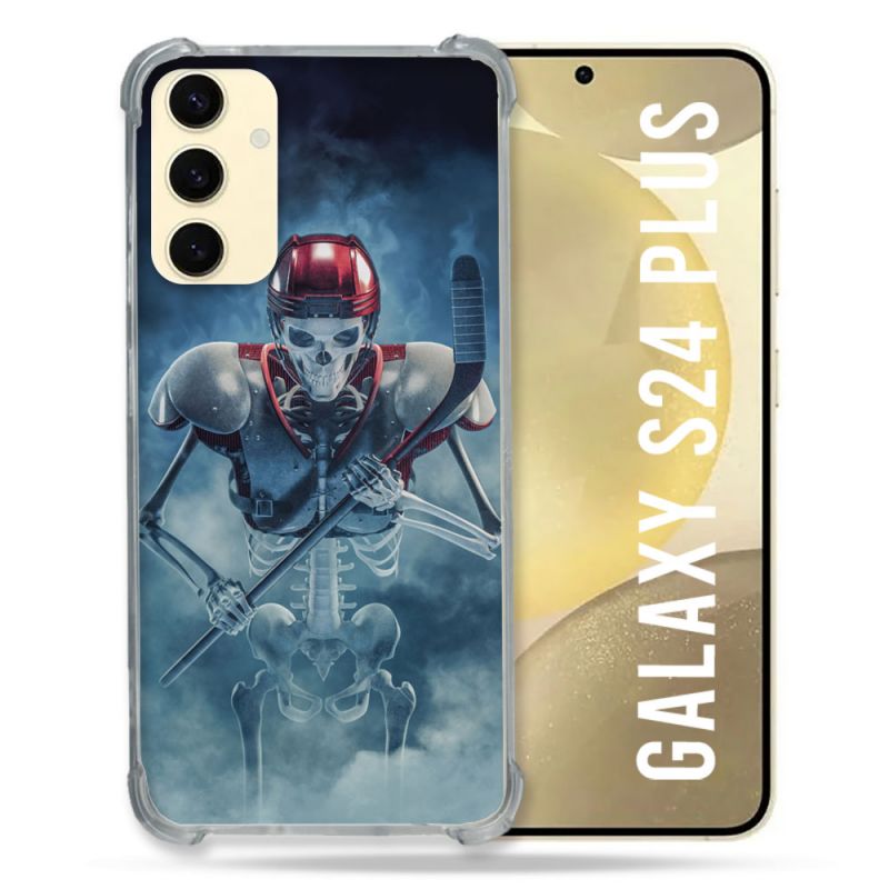 Coque Renforcée En Verre Trempé Pour Samsung Galaxy S24 Plus Sport Hockey Squelette