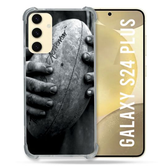 Coque Renforcée En Verre Trempé Pour Samsung Galaxy S24 Plus Sport Rugby Ballon Vintage
