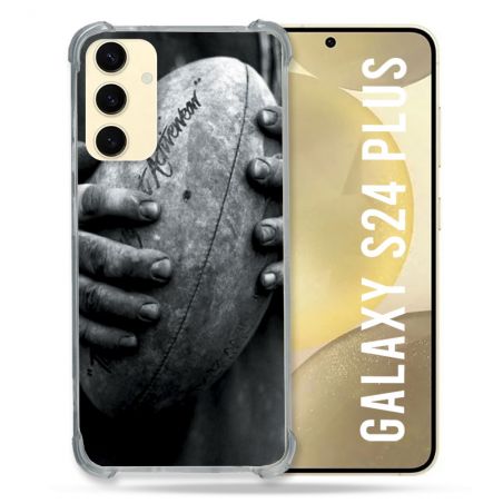 Coque Renforcée En Verre Trempé Pour Samsung Galaxy S24 Plus Sport Rugby Ballon Vintage