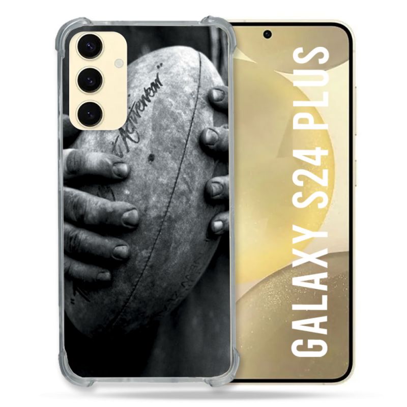 Coque Renforcée En Verre Trempé Pour Samsung Galaxy S24 Plus Sport Rugby Ballon Vintage