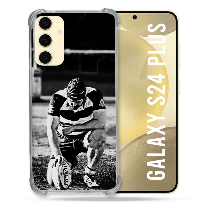 Coque Renforcée En Verre Trempé Pour Samsung Galaxy S24 Plus Sport Rugby Noir Blanc