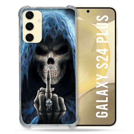 Coque Renforcée En Verre Trempé Pour Samsung Galaxy S24 Plus Tete de Mort Doigt