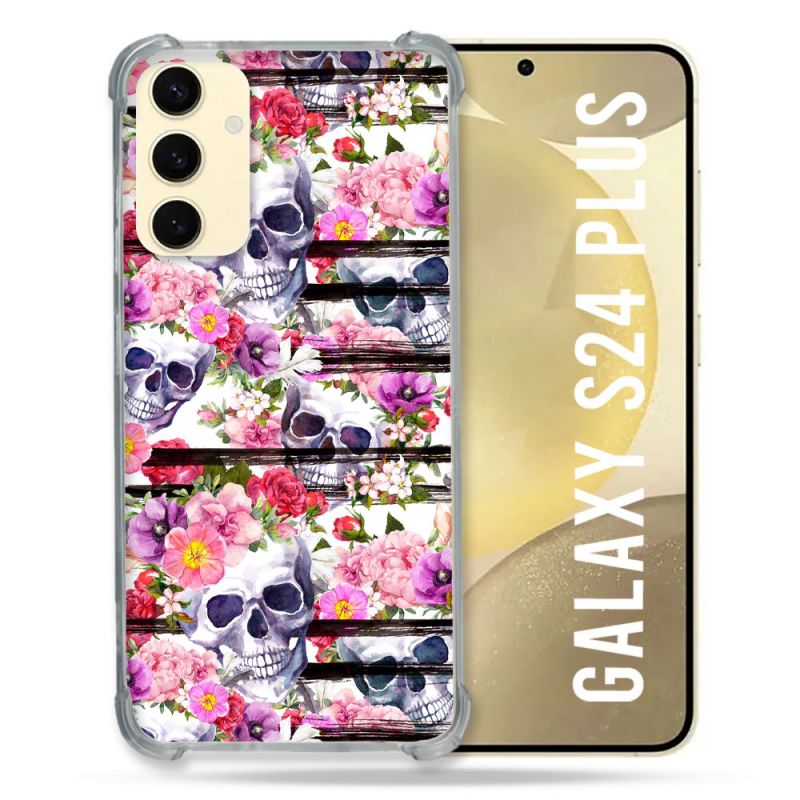 Coque Renforcée En Verre Trempé Pour Samsung Galaxy S24 Plus Tete de Mort Pattern