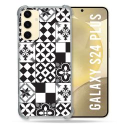 Coque Renforcée En Verre Trempé Pour Samsung Galaxy S24 Plus Texture Carreau Ciment Noir