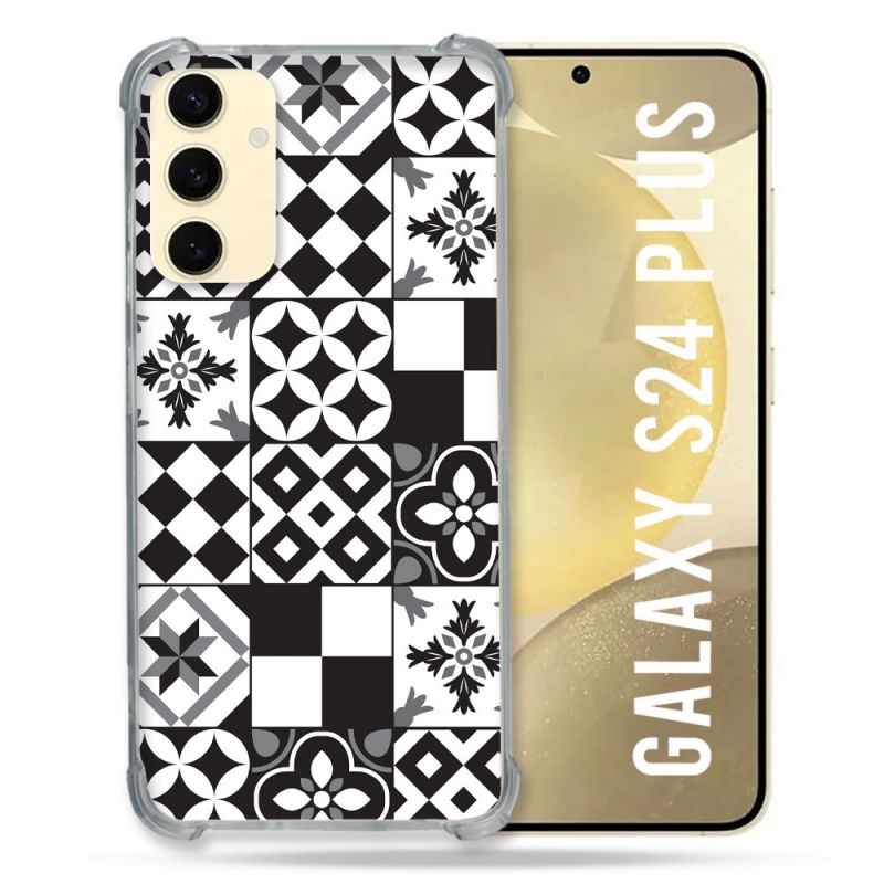 Coque Renforcée En Verre Trempé Pour Samsung Galaxy S24 Plus Texture Carreau Ciment Noir