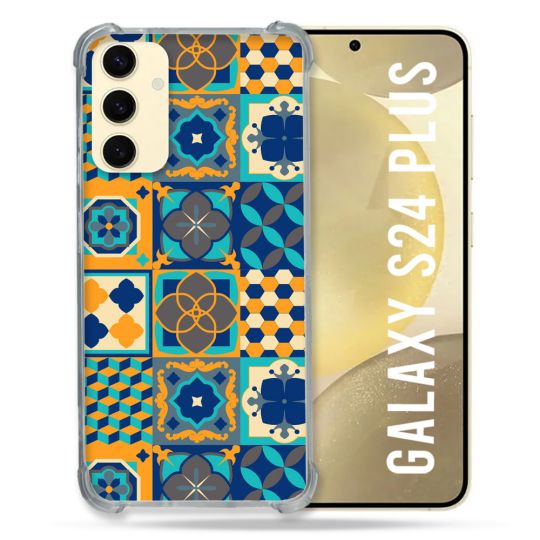 Coque Renforcée En Verre Trempé Pour Samsung Galaxy S24 Plus Texture Carreau Ciment Orange