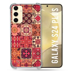 Coque Renforcée En Verre Trempé Pour Samsung Galaxy S24 Plus Texture Carreau Ciment Rouge