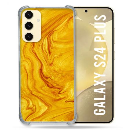 Coque Renforcée En Verre Trempé Pour Samsung Galaxy S24 Plus Texture Marbre Jaune