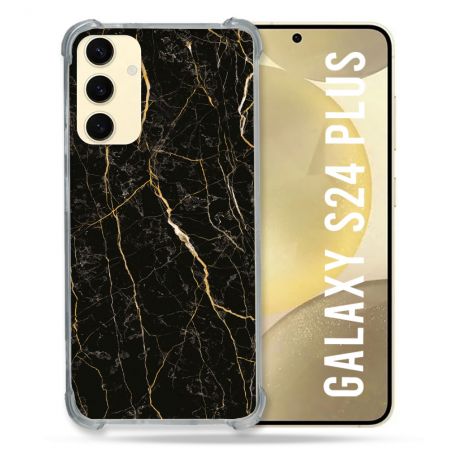 Coque Renforcée En Verre Trempé Pour Samsung Galaxy S24 Plus Texture Marbre Noir