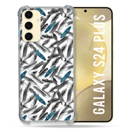 Coque Renforcée En Verre Trempé Pour Samsung Galaxy S24 Plus Texture Plume Canard