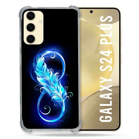 Coque Renforcée En Verre Trempé Pour Samsung Galaxy S24 Plus Texture Plume Infini Bleu