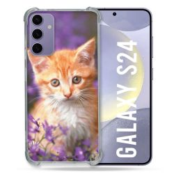 Coque Renforcée En Verre Trempé Compatible Magsafe Pour Samsung Galaxy S24 Animal Chat Violet