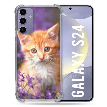 Coque Renforcée En Verre Trempé Compatible Magsafe Pour Samsung Galaxy S24 Animal Chat Violet