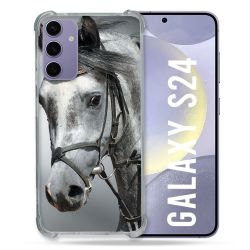 Coque Renforcée En Verre Trempé Compatible Magsafe Pour Samsung Galaxy S24 Animal Cheval Blanc