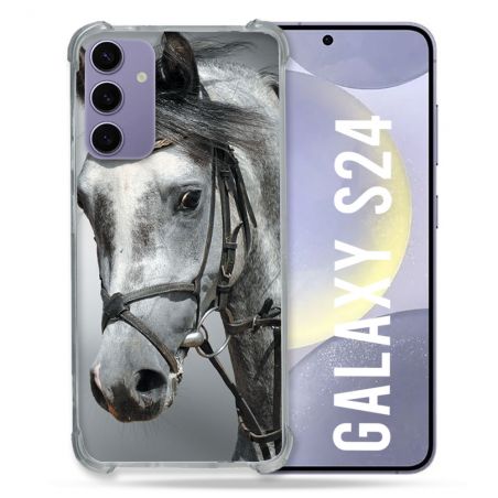 Coque Renforcée En Verre Trempé Compatible Magsafe Pour Samsung Galaxy S24 Animal Cheval Blanc
