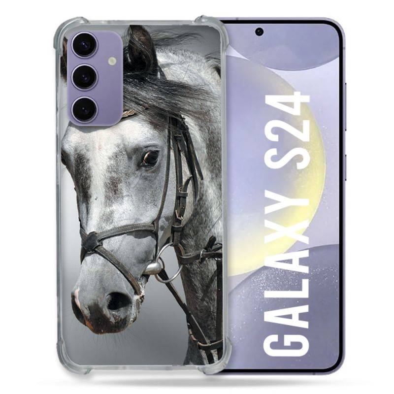 Coque Renforcée En Verre Trempé Compatible Magsafe Pour Samsung Galaxy S24 Animal Cheval Blanc