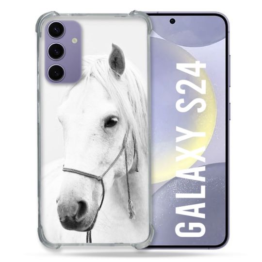 Coque Renforcée En Verre Trempé Compatible Magsafe Pour Samsung Galaxy S24 Animal Cheval Cristal