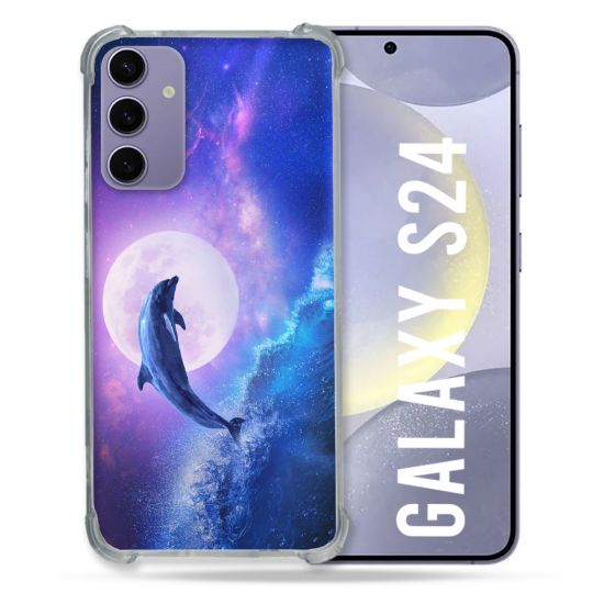 Coque Renforcée En Verre Trempé Compatible Magsafe Pour Samsung Galaxy S24 Animal Dauphin Vague