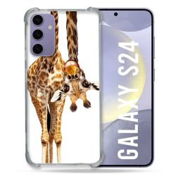 Coque Renforcée En Verre Trempé Compatible Magsafe Pour Samsung Galaxy S24 Animal Girafe Blanche