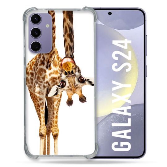 Coque Renforcée En Verre Trempé Compatible Magsafe Pour Samsung Galaxy S24 Animal Girafe Blanche