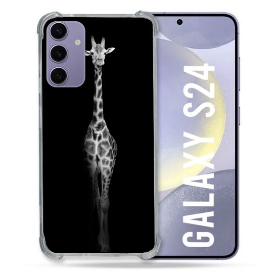 Coque Renforcée En Verre Trempé Compatible Magsafe Pour Samsung Galaxy S24 Animal Girafe Noire