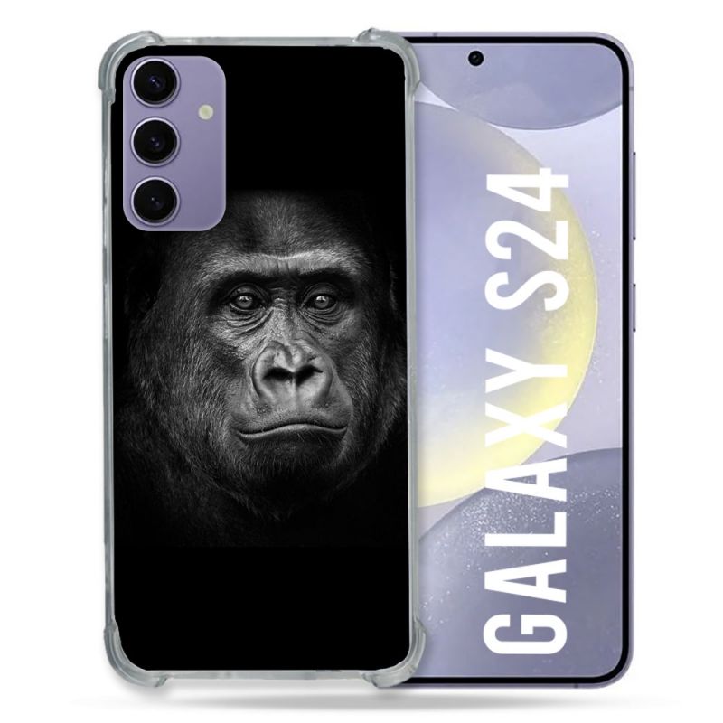 Coque Renforcée En Verre Trempé Compatible Magsafe Pour Samsung Galaxy S24 Animal Gorille Noir