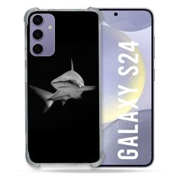 Coque Renforcée En Verre Trempé Compatible Magsafe Pour Samsung Galaxy S24 Animal Requin Sombre