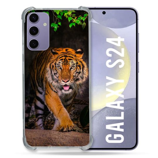 Coque Renforcée En Verre Trempé Compatible Magsafe Pour Samsung Galaxy S24 Animal Tigre Jungle