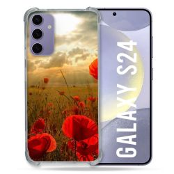 Coque Renforcée En Verre Trempé Compatible Magsafe Pour Samsung Galaxy S24 Fleur Coquelicot