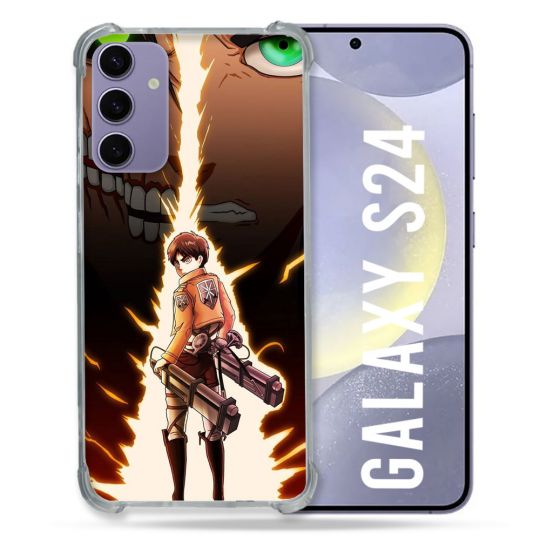 Coque Renforcée En Verre Trempé Compatible Magsafe Pour Samsung Galaxy S24 Manga Attaque Titans Eren Eclair