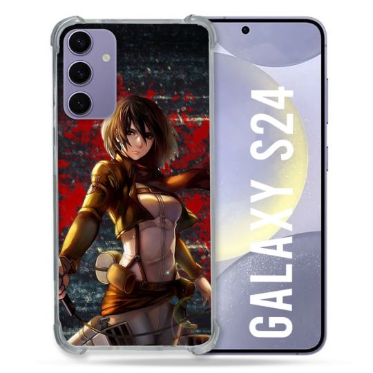 Coque Renforcée En Verre Trempé Compatible Magsafe Pour Samsung Galaxy S24 Manga Attaque Titans Mikasa