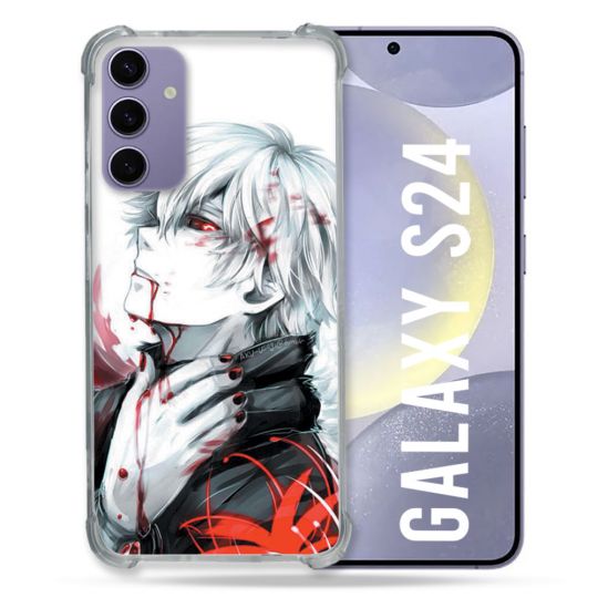 Coque Renforcée En Verre Trempé Compatible Magsafe Pour Samsung Galaxy S24 Manga Tokyo Ghoul Kaneki Blanc