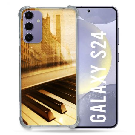 Coque Renforcée En Verre Trempé Compatible Magsafe Pour Samsung Galaxy S24 Musique Piano Retro