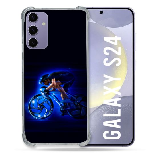 Coque Renforcée En Verre Trempé Compatible Magsafe Pour Samsung Galaxy S24 Sport Cyclisme Bleu