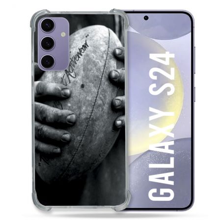 Coque Renforcée En Verre Trempé Compatible Magsafe Pour Samsung Galaxy S24 Sport Rugby Ballon Vintage