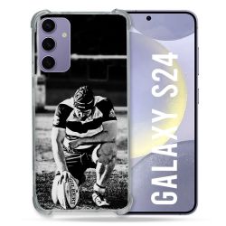 Coque Renforcée En Verre Trempé Compatible Magsafe Pour Samsung Galaxy S24 Sport Rugby Noir Blanc