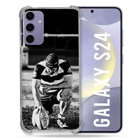 Coque Renforcée En Verre Trempé Compatible Magsafe Pour Samsung Galaxy S24 Sport Rugby Noir Blanc